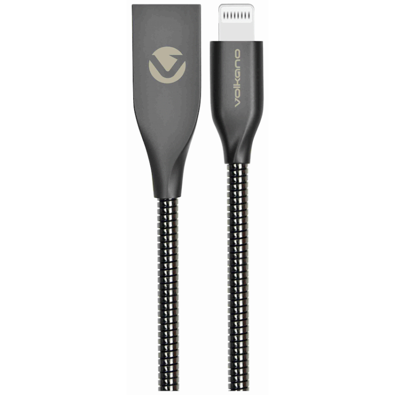Volkano Iron Series Round Metallic Spring MFI Lightning Cable 6ft - Gun Metal
