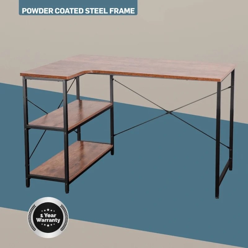 Everfurn Anthony L-Shaped Corner Work Desk - Steel Frame