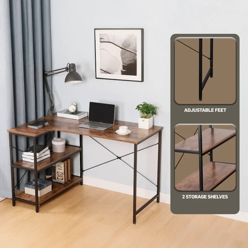 Everfurn Anthony L-Shaped Corner Work Desk - Steel Frame