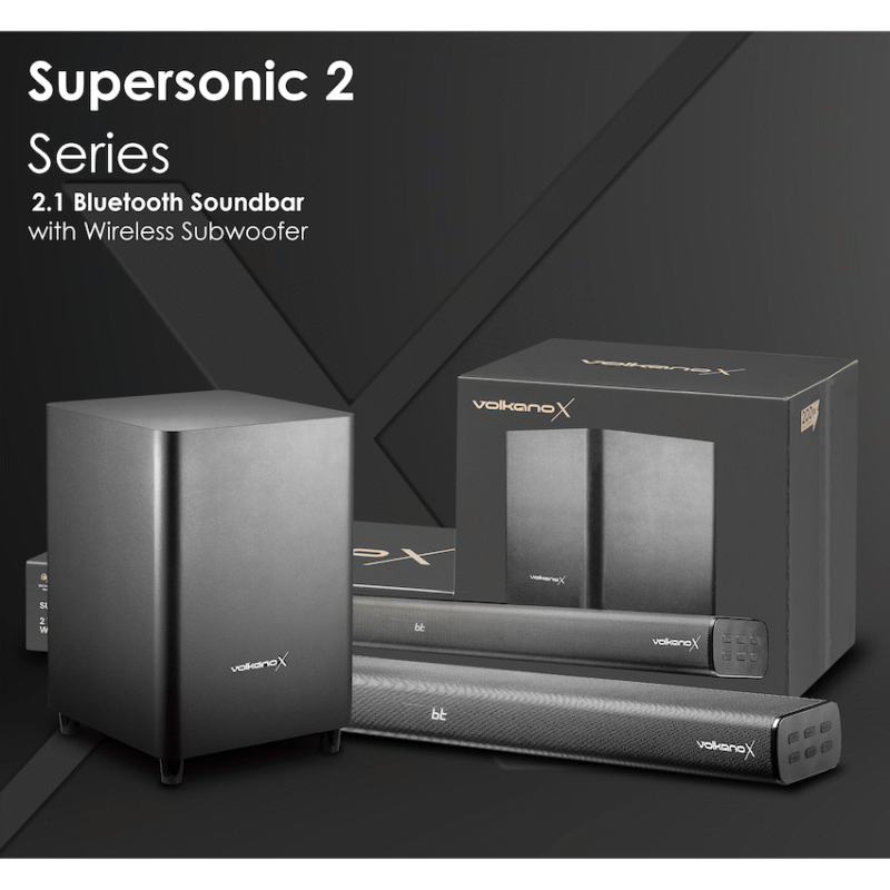 VolkanoX Supersonic 2 Series 2.1 200w Soundbar System with Wireless Subwoofer - Black