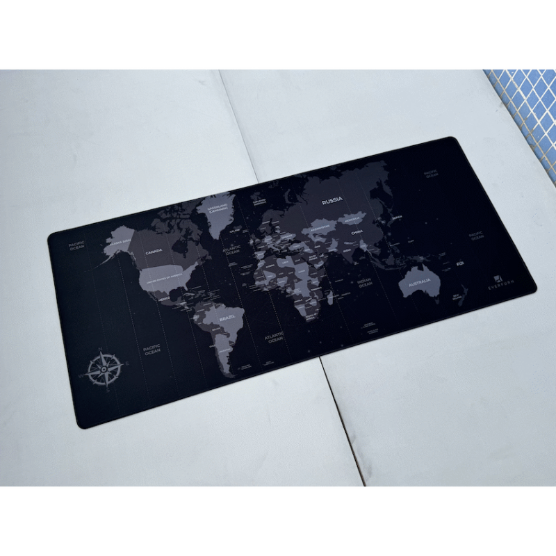 Everfurn Desk Mat - World Map - Large - Black - Non-Slip