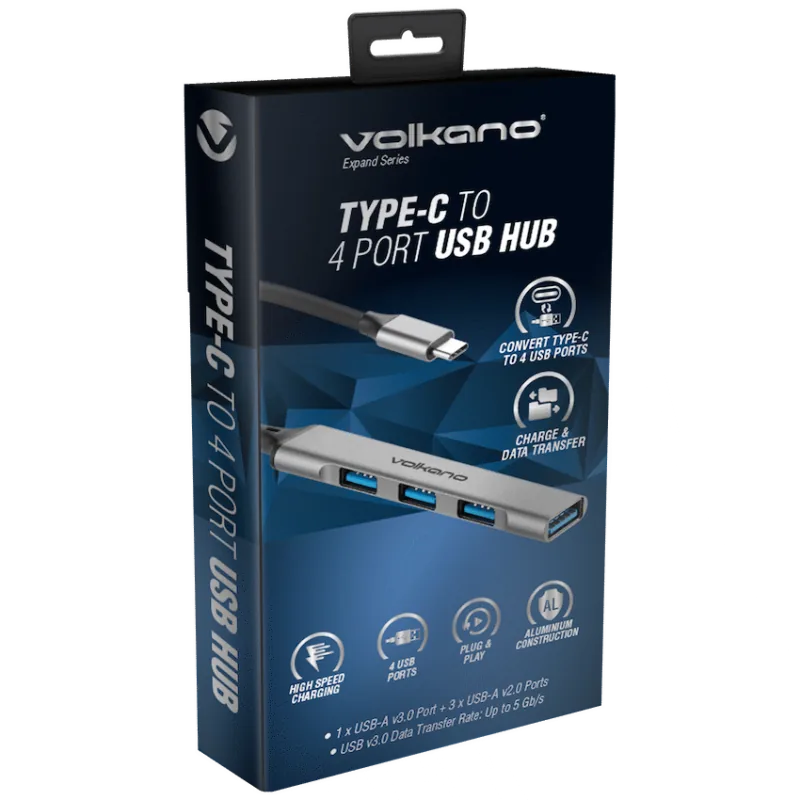 Volkano Expand Series Type-C to 4-Port USB Hub