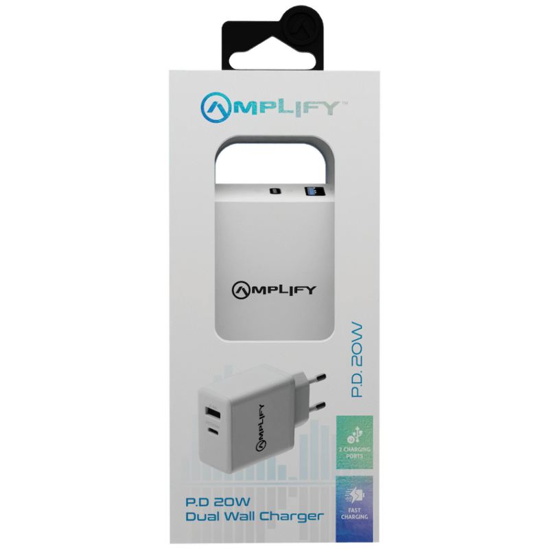 Amplify P.D. 20w Plus USB 12w Dual Wall Charger - White