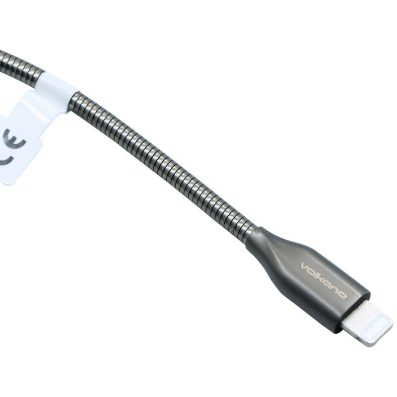 Volkano Iron Series Round Metallic Spring MFI Lightning Cable 6ft - Gun Metal