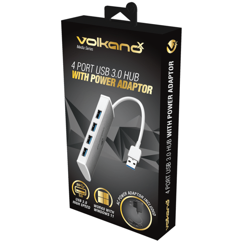 VolkanoX Media Series 4-Port USB Hub with Power Cable