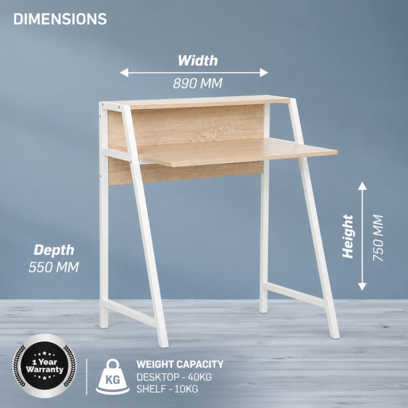 Everfurn Orchid Desk with Monitor Shelf, Powder Coated Steel