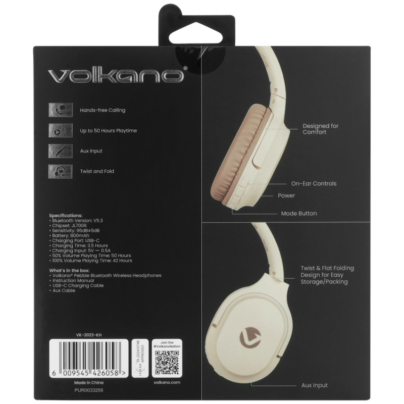 Volkano Pebble Series Bluetooth Headphones - Khaki