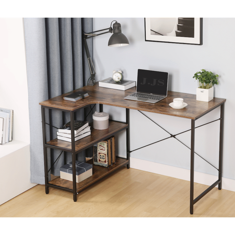Everfurn Anthony L-Shaped Corner Work Desk - Steel Frame