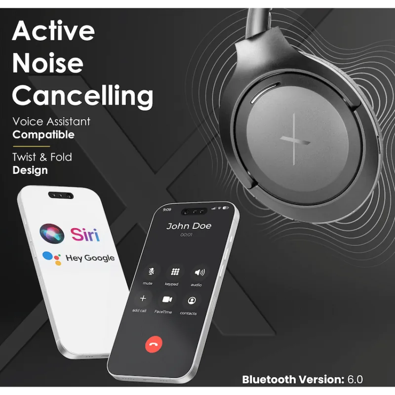 VolkanoX VXH100 Bluetooth Headphones with ANC - Black
