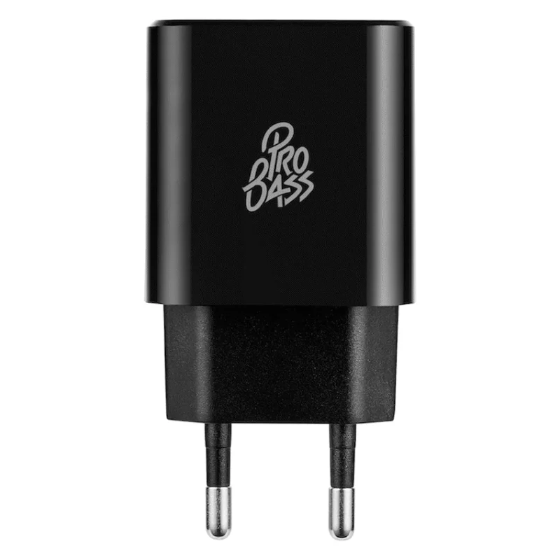 Pro Bass PowerCharge Series 12w Dual USB and Type-C Wall Charger - Black