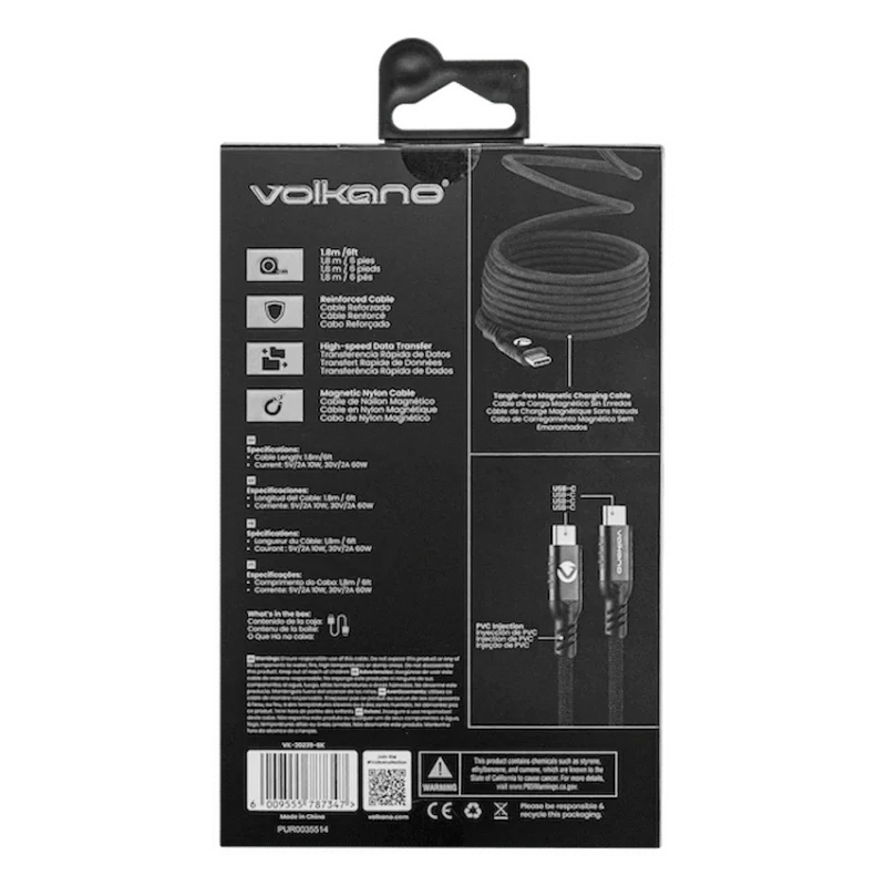 Volkano Weave Series 60w Magnetic Type-C Cable - Black