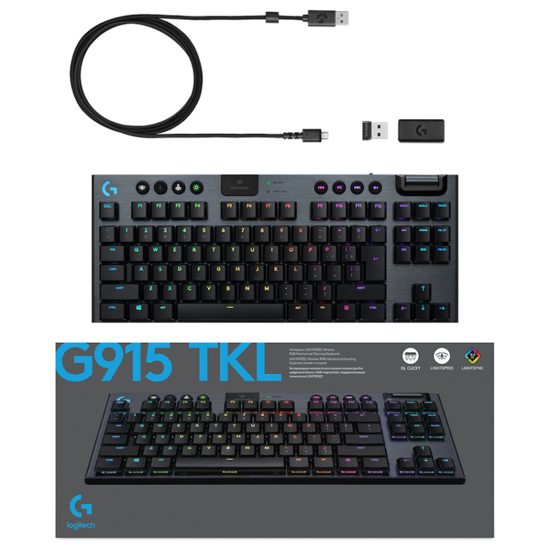 Logitech(R) G915 TKL LIGHTSPEED Wireless RGB Mechanical Gaming Keyboard - GL Tactile - Carbon