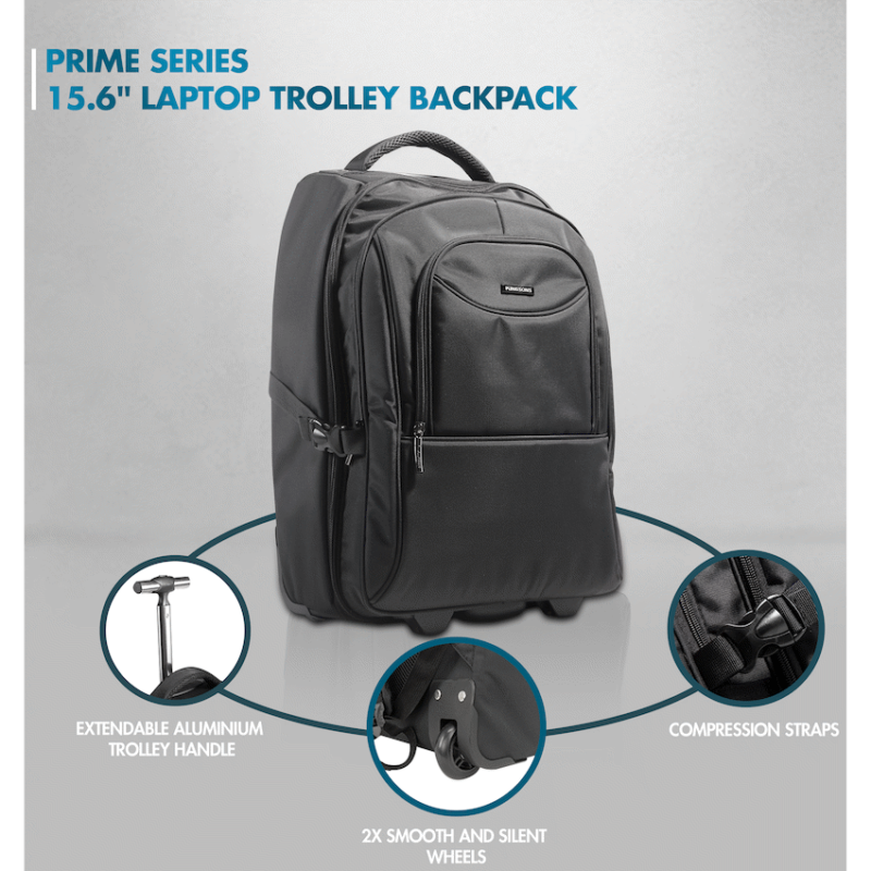 Kingsons Prime 15.6" Laptop Trolley Backpack - Black