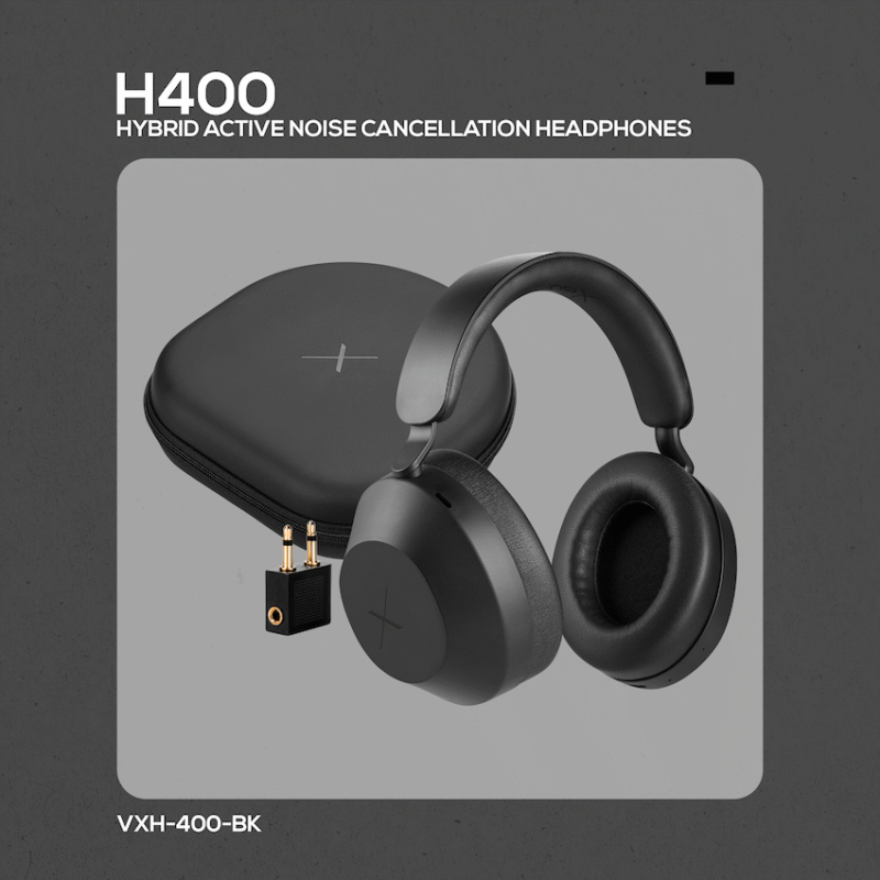 VolkanoX H400 Hybrid Active Noise Cancellation Headphones - Black