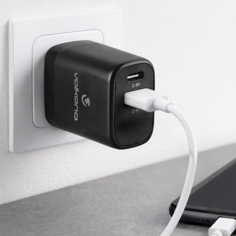 Volkano Volt-C Series Dual USB and USB-C Wall Charger with USB to USB-C Cable Included