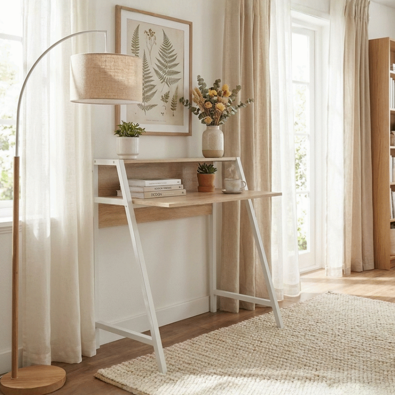 Everfurn Orchid Desk with Monitor Shelf, Powder Coated Steel