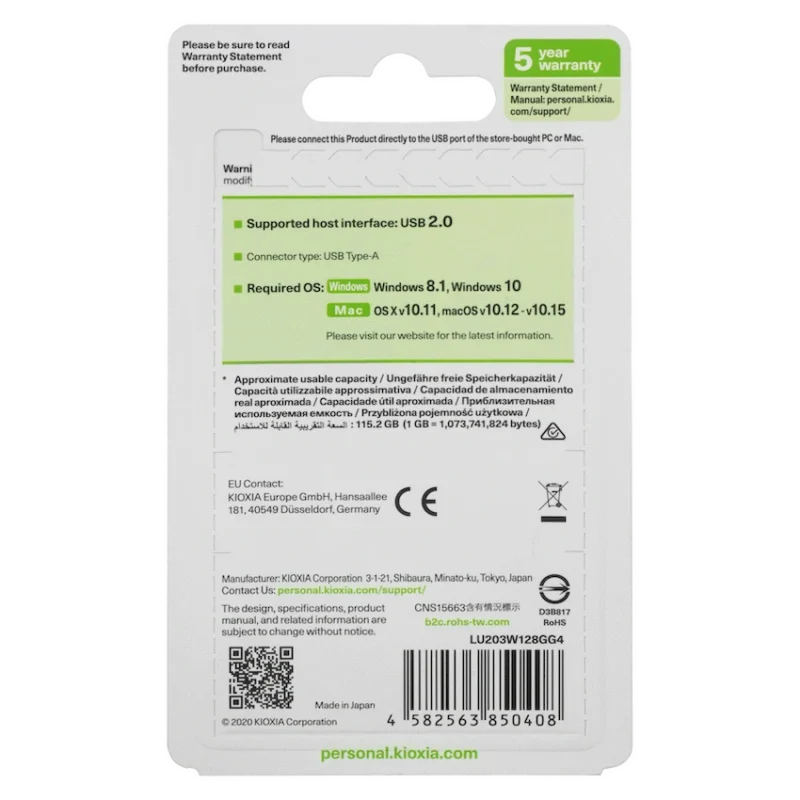 Kioxia U203W- 128GB USB 2.0 Yamabiko Slider Typ