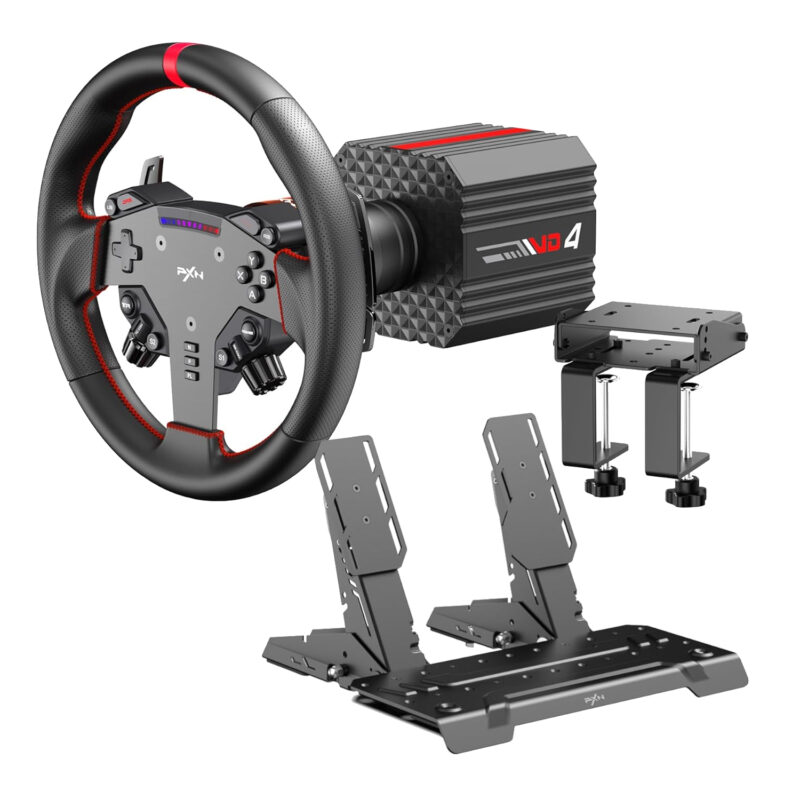 PXN-VD4BUNDLEABT_PXN-VD4-Direct-Drive-Sim-Racing-Wheel-–-PD-HM-Dual-Pedal-–-Z8-Clamp-Bundle-Black_wr_01a