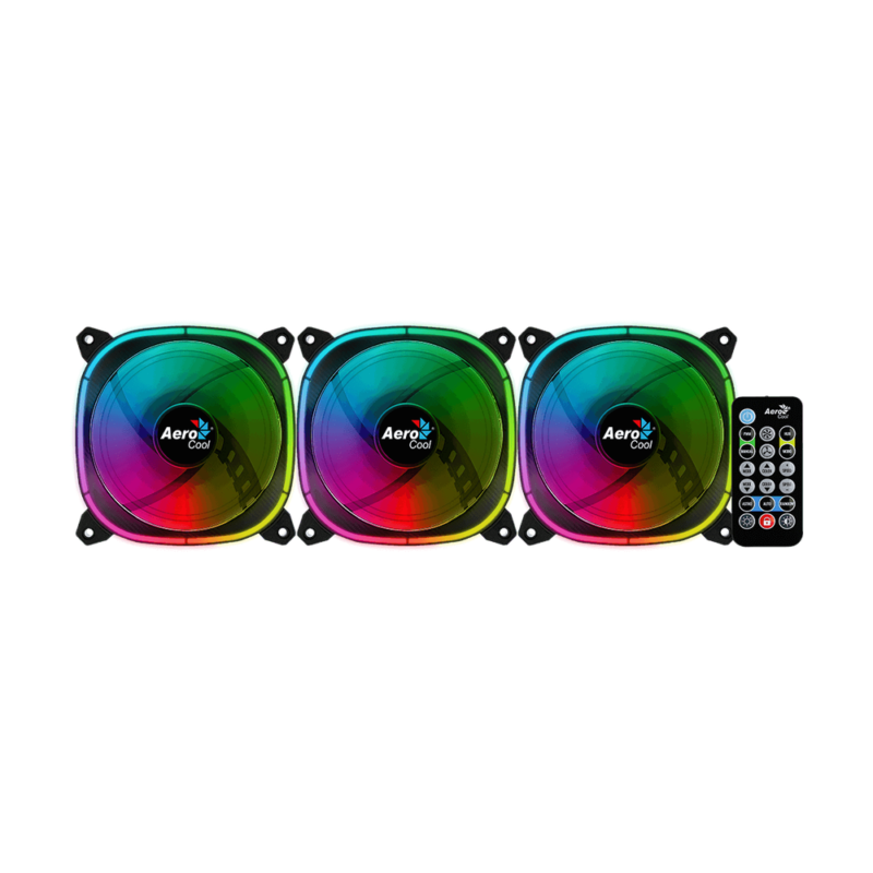 AeroCool Astro 12 120mm ARGB Case Fan | Triple Pack | H66F Hub & Remote Control | Black